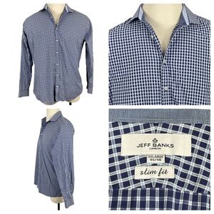Men's Jeff Banks London Multi-Tone Blue Plaid‎ Long Sleeve Dress Shirt XXL 0101